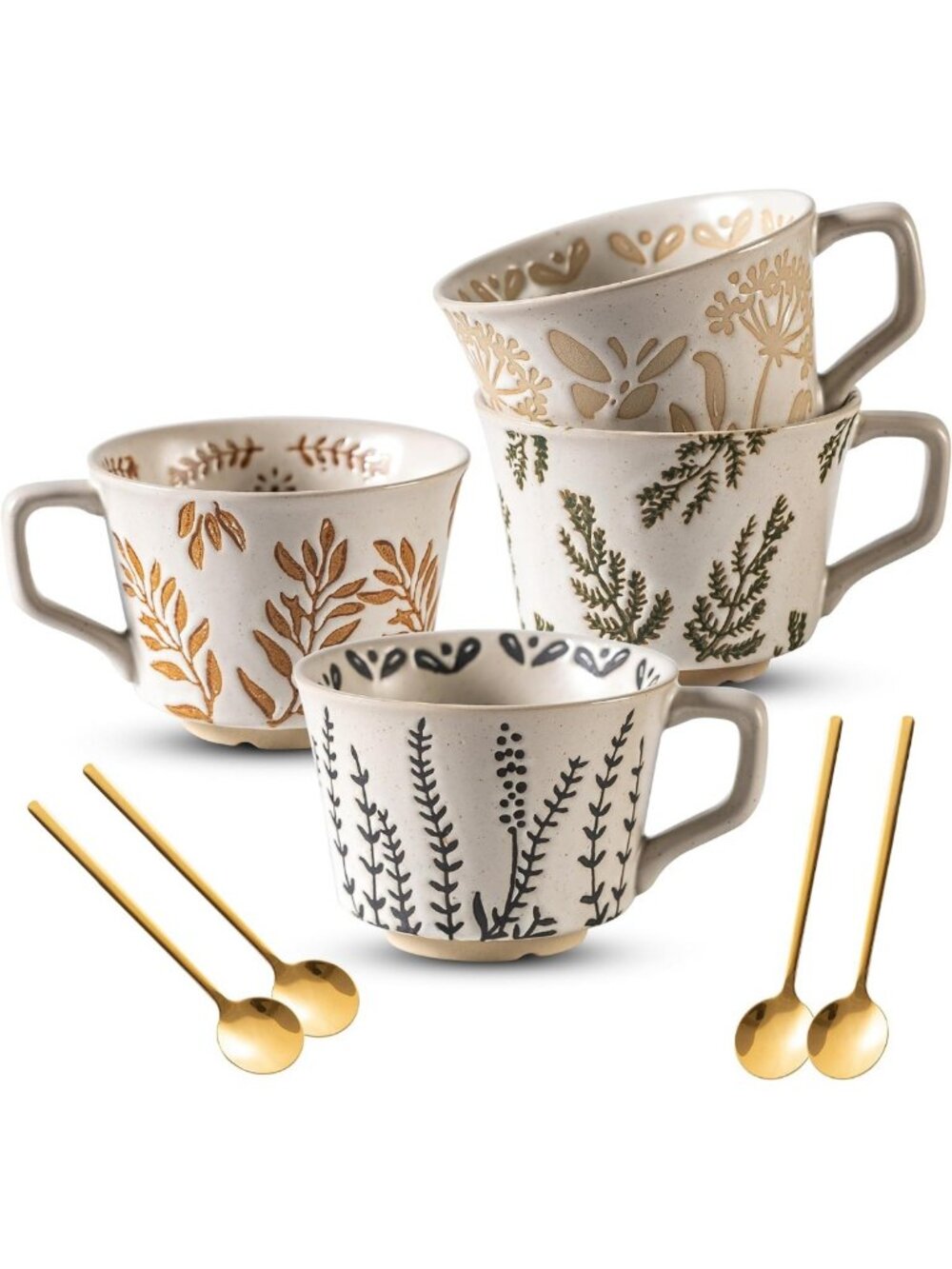 Set of 4 Unique Ceramic Mugs 11oz - Luxurious Coffee, Tea & Latte Cups